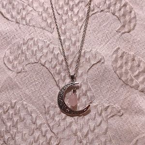 Crescent rose quartz moon necklace